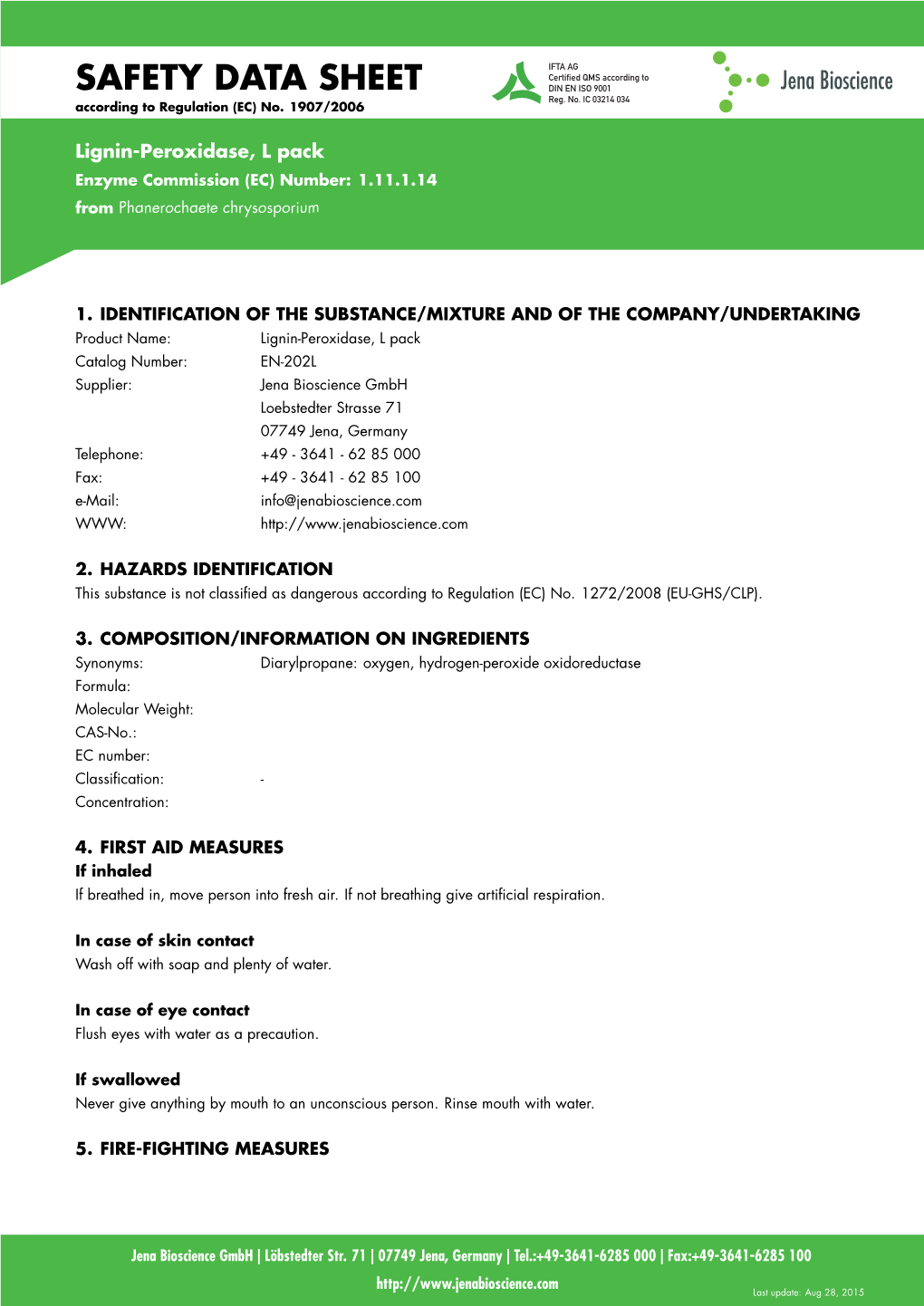 SAFETY DATA SHEET According to Regulation (EC) No