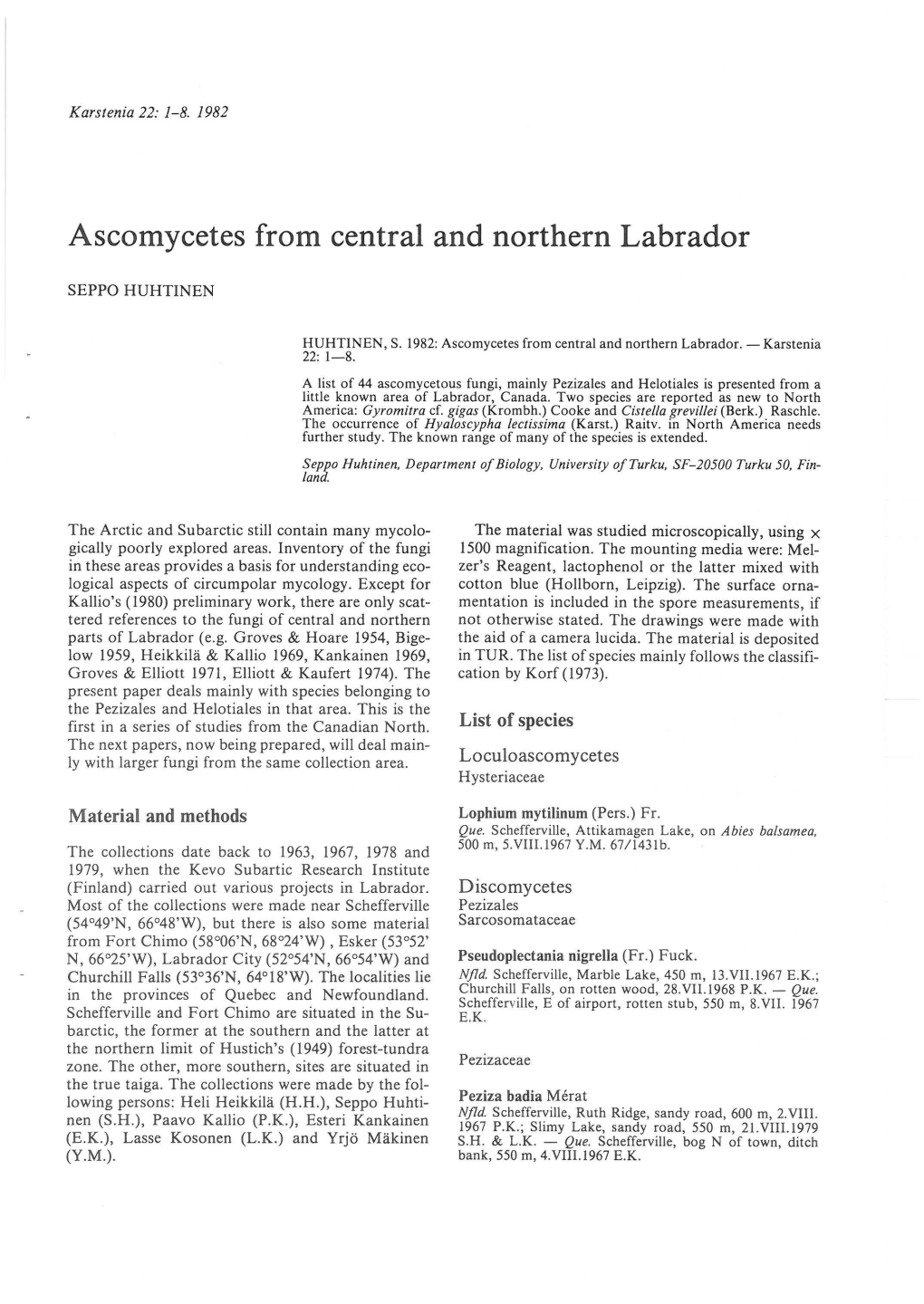 Ascomycetes from Central and Northern Labrador