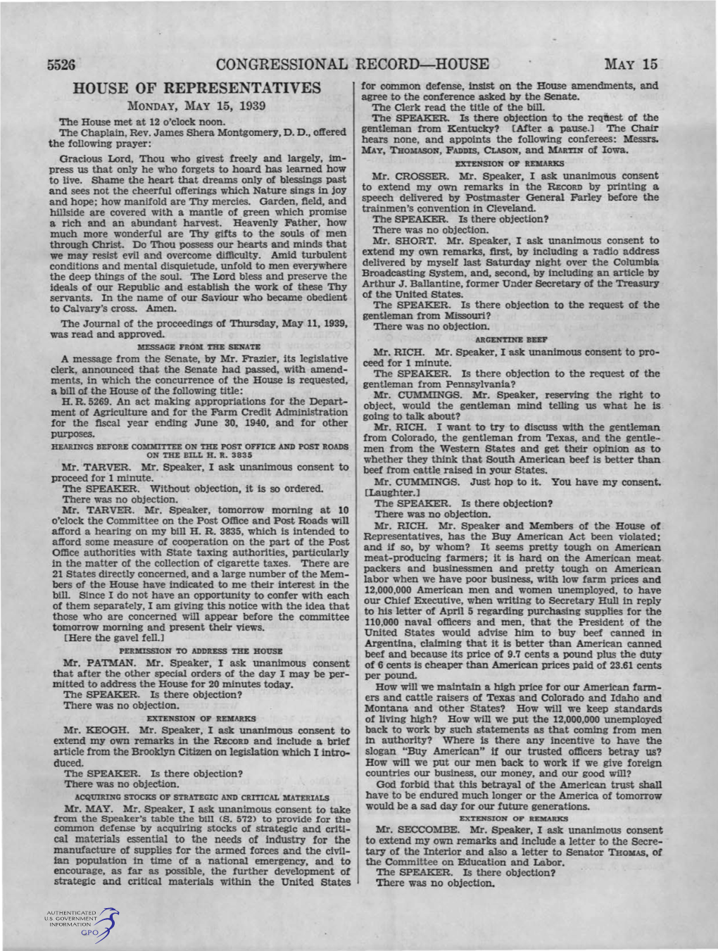 CONGRESSIONAL RECORD-HOUSE MAY 15 HOUSE of REPRESENTATIVES for Common Defense, Insist on the House Amendments, and Agree to the Conference .Asked by the Senate