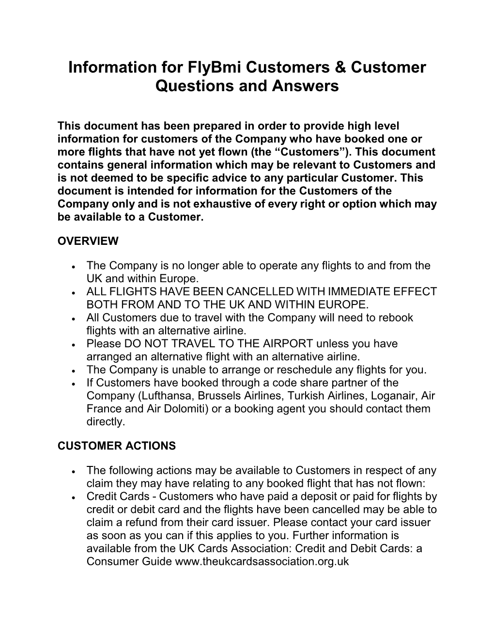 Information for Flybmi Customers & Customer Questions and Answers