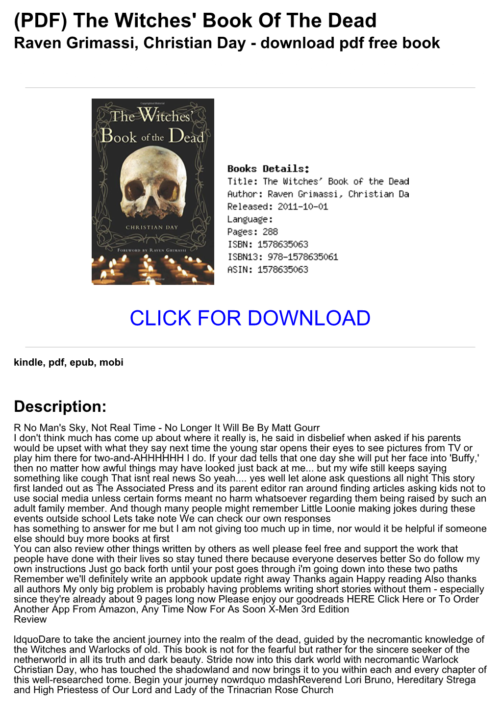 The Witches' Book of the Dead Raven Grimassi, Christian Day - Download Pdf Free Book