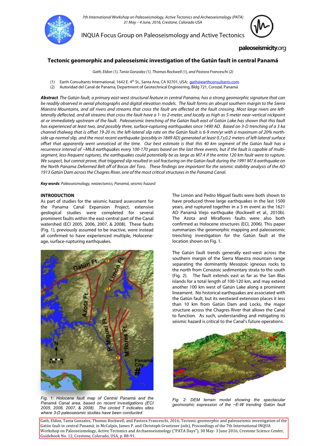 Tectonic Geomorphic and Paleoseismic Investigation of the Gatún Fault in Central Panamá