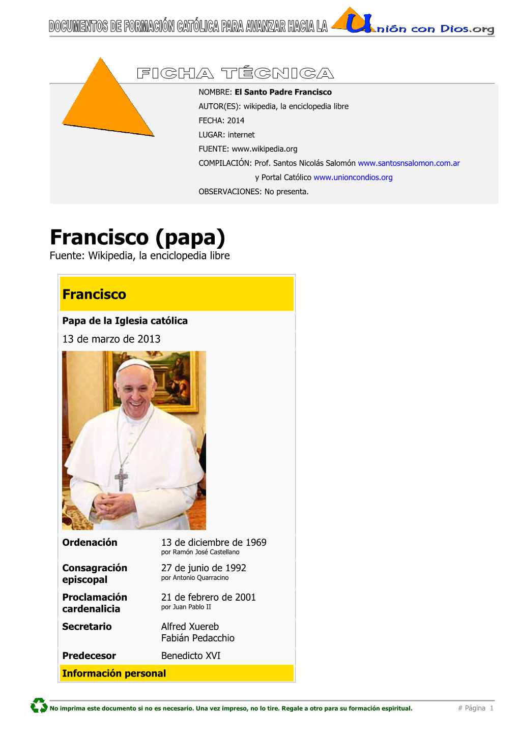 ¿Quién Es El Papa Francisco Según Wikipedia?