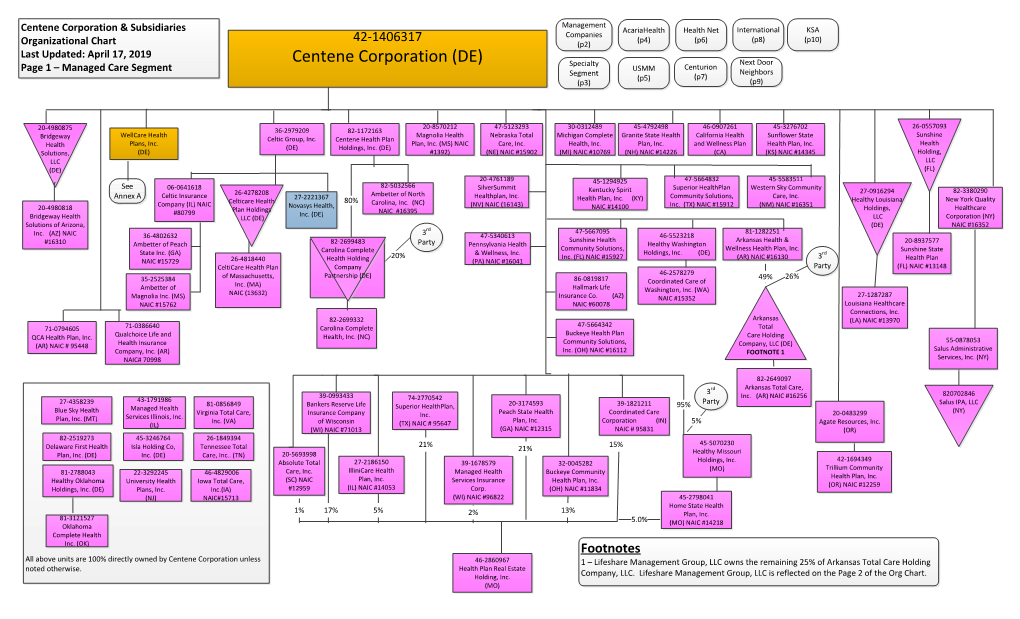 Centene Corporation (DE) Specialty Next Door USMM Centurion Page 1 – Managed Care Segment Segment Neighbors (P5) (P7) (P3) (P9)