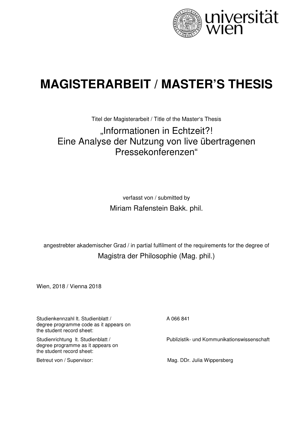 Magisterarbeit / Master's Thesis