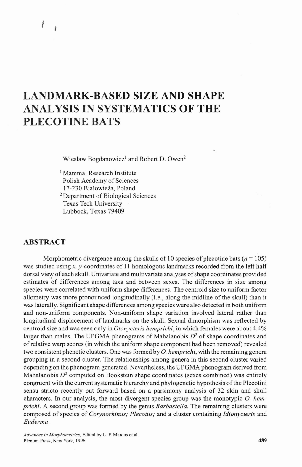 Landmark-Based Size and Shape Analysis in Systematics of the Plecotine Bats