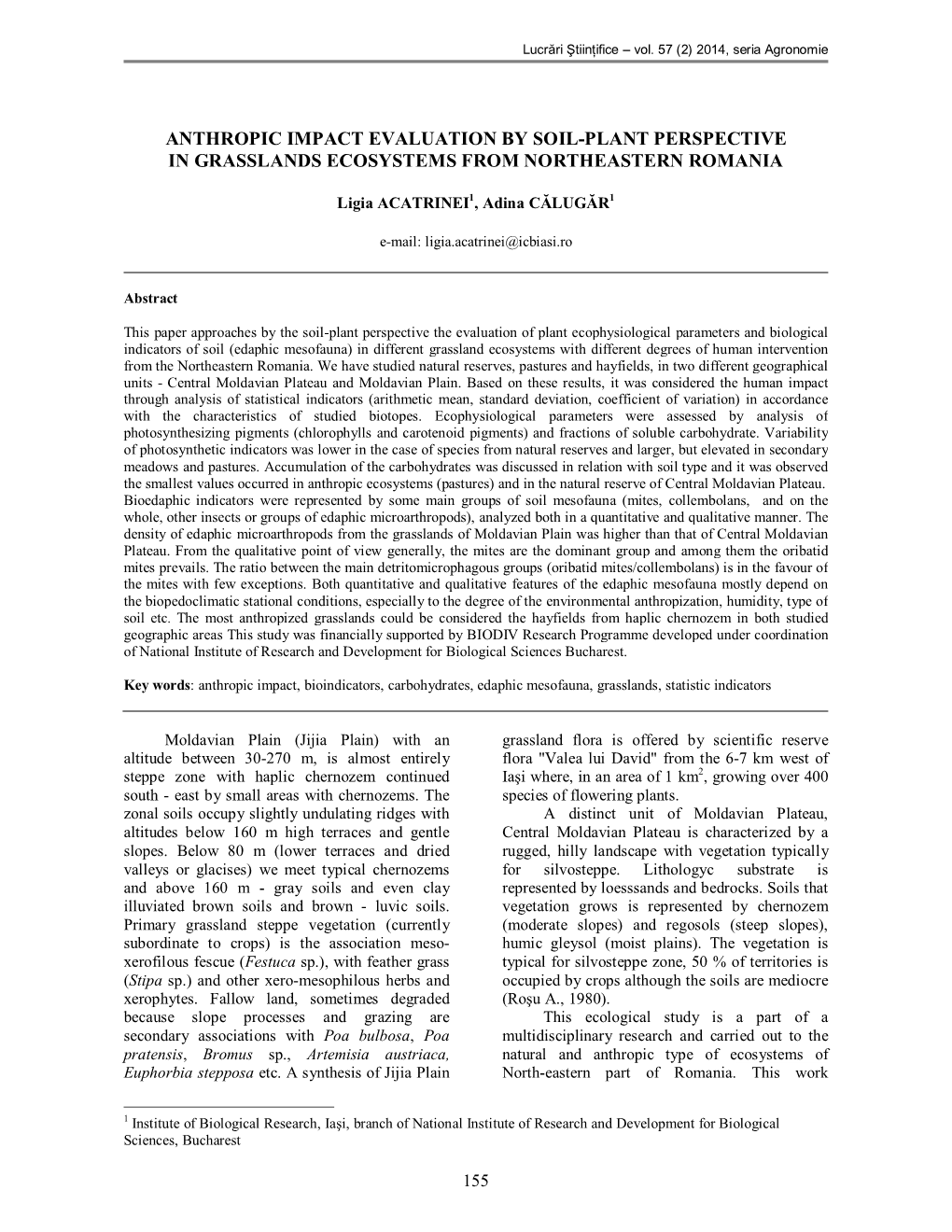 Anthropic Impact Evaluation by Soil-Plant Perspective in Grasslands Ecosystems from Northeastern Romania