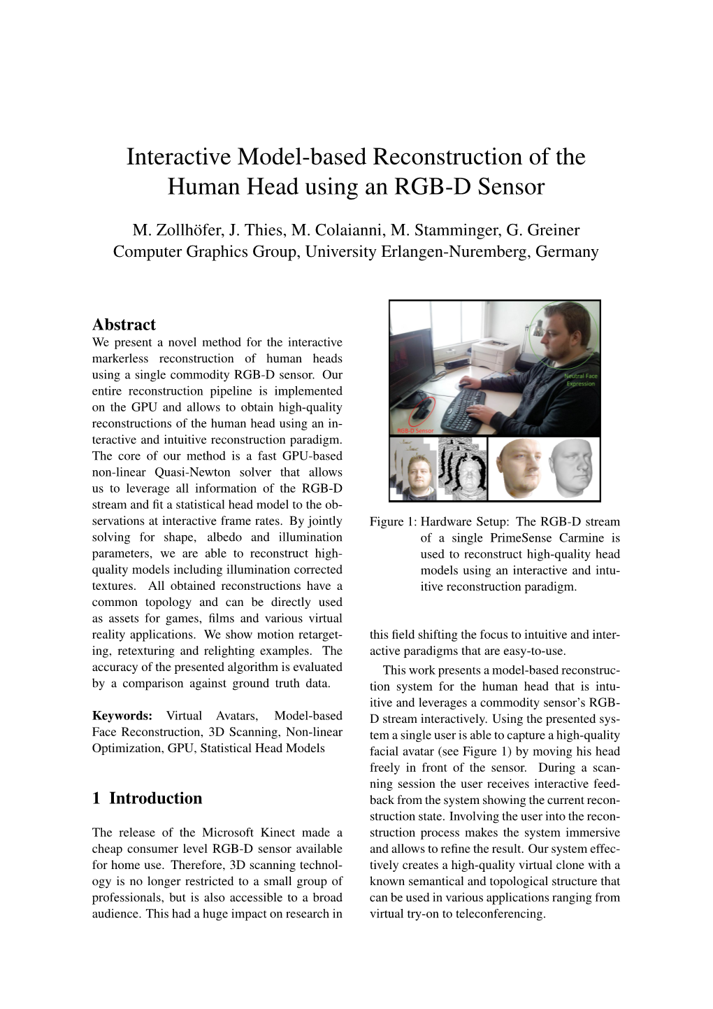 Interactive Model-Based Reconstruction of the Human Head Using an RGB-D Sensor