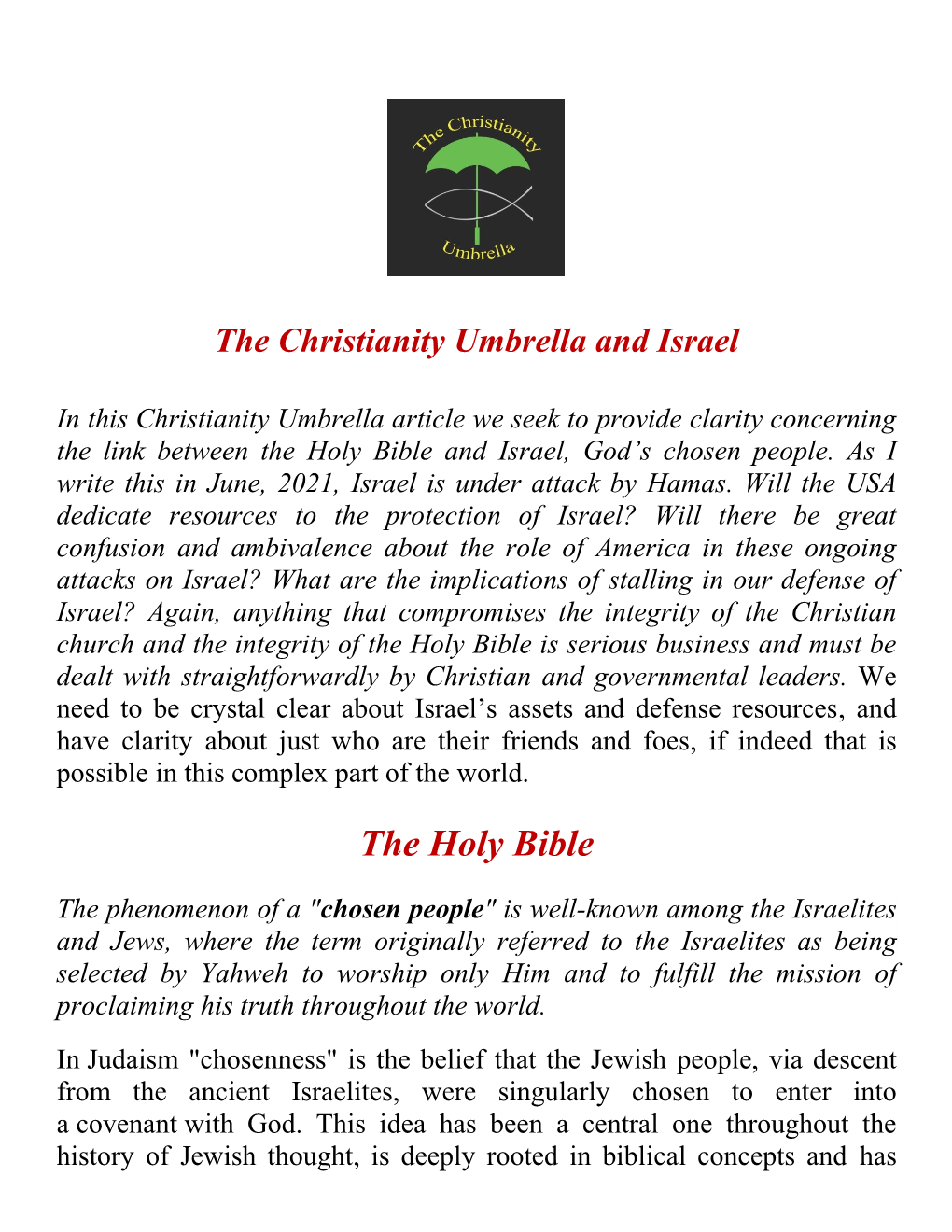 The Holy Bible and Israel, God’S Chosen People