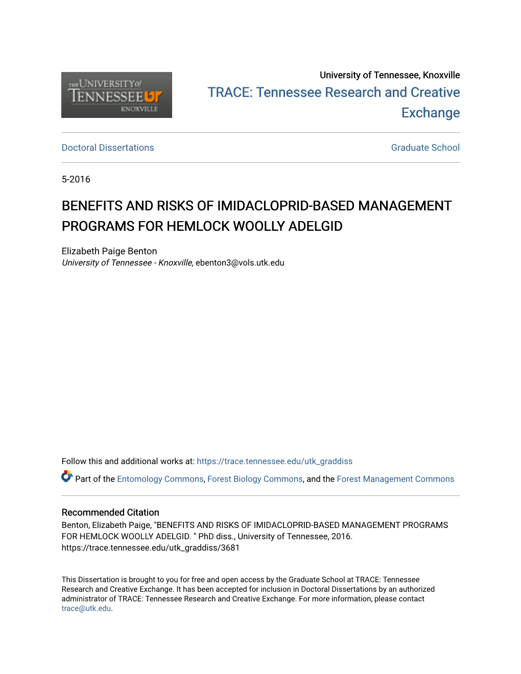 Benefits and Risks of Imidacloprid-Based Management Programs for Hemlock Woolly Adelgid