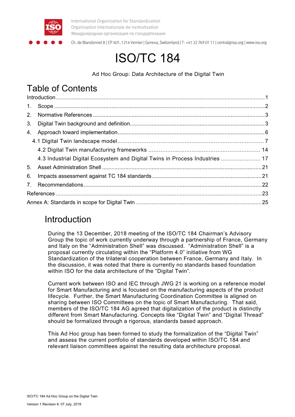 Data Architecture of the Digital Twin Table of Contents Introduction