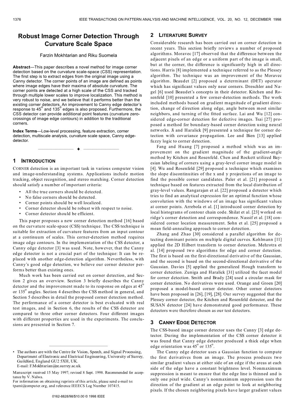 Robust Image Corner Detection Through Curvature Scale Space