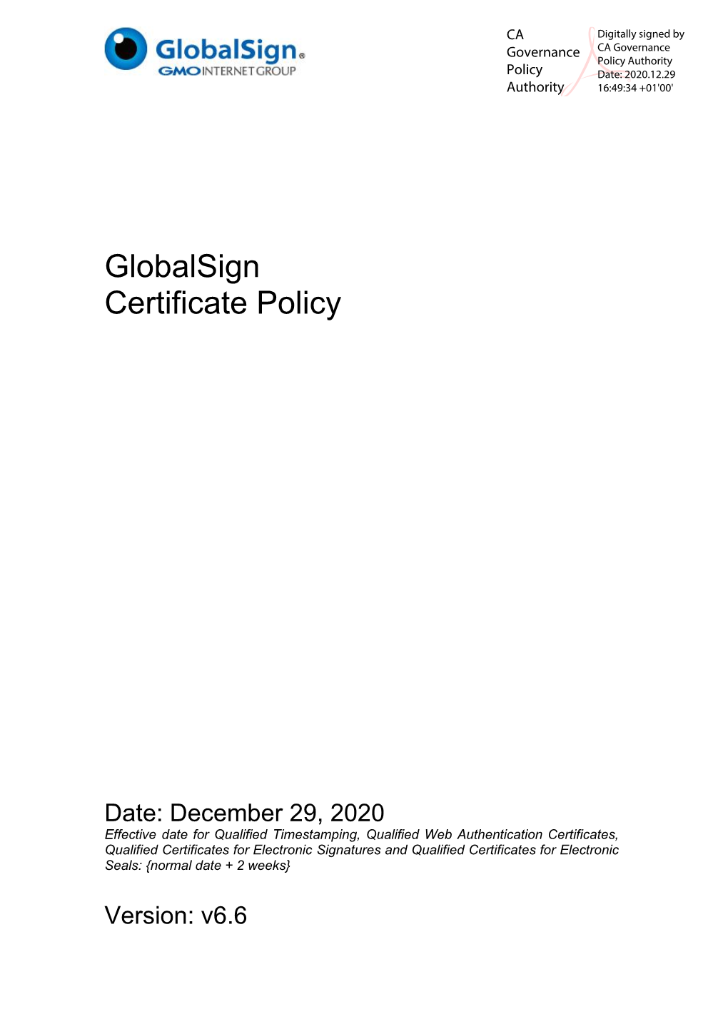 Globalsign Certificate Policy