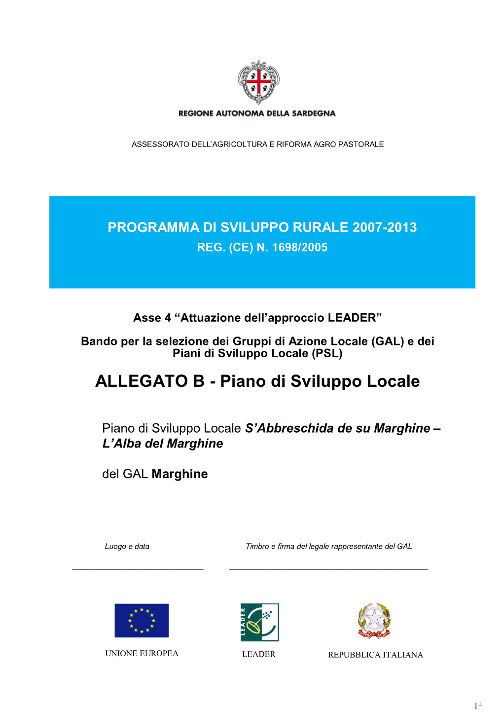 ALLEGATO B - Piano Di Sviluppo Locale