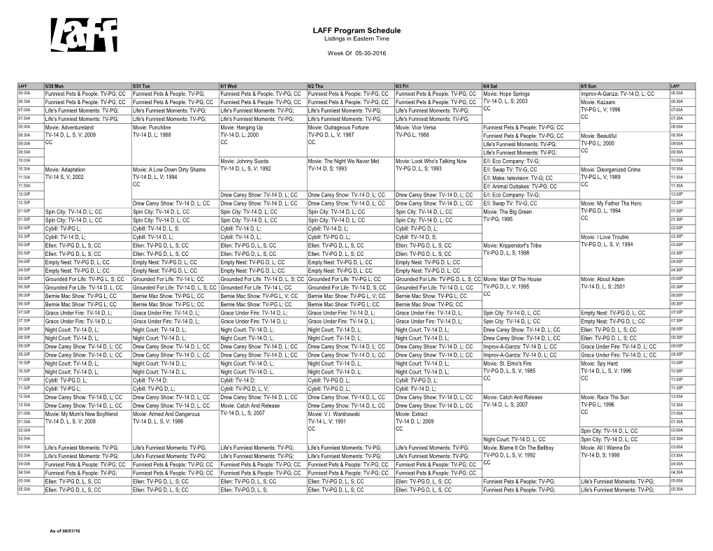 LAFF Program Schedule Listings in Eastern Time