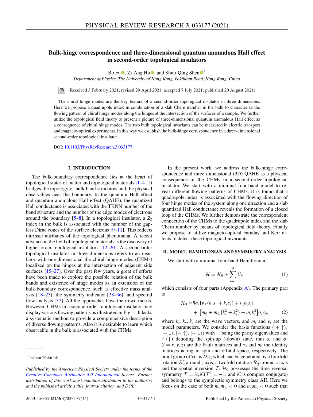 Bulk-Hinge Correspondence and Three-Dimensional Quantum Anomalous Hall Effect in Second-Order Topological Insulators