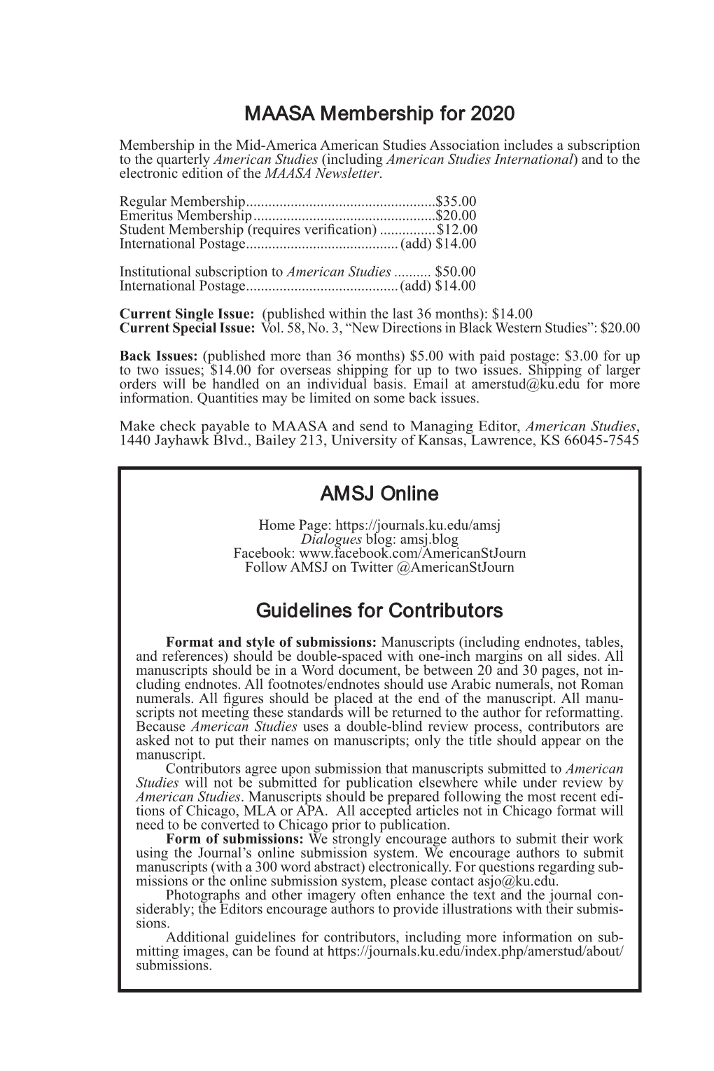 MAASA Membership for 2020 AMSJ Online Guidelines for Contributors