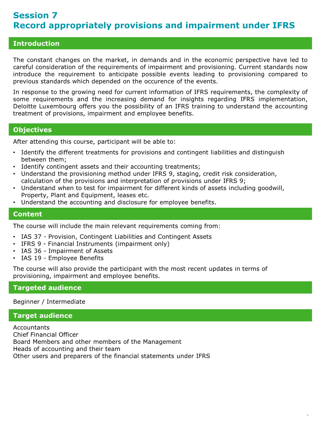 Session 7 Record Appropriately Provisions and Impairment Under IFRS