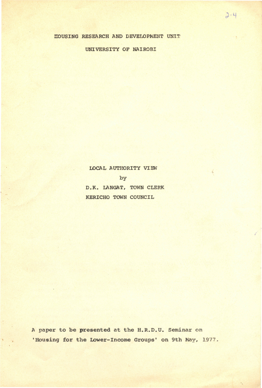 Housing for the Lower-Income Groups' on 9Th May, 1977~