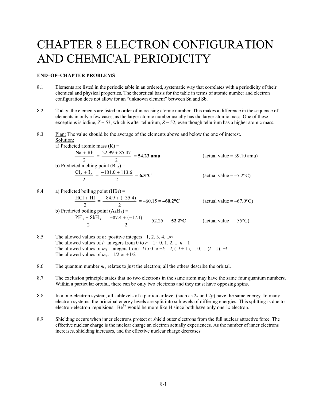 Chapter 8 Electron Configuration and Chemical Periodicity