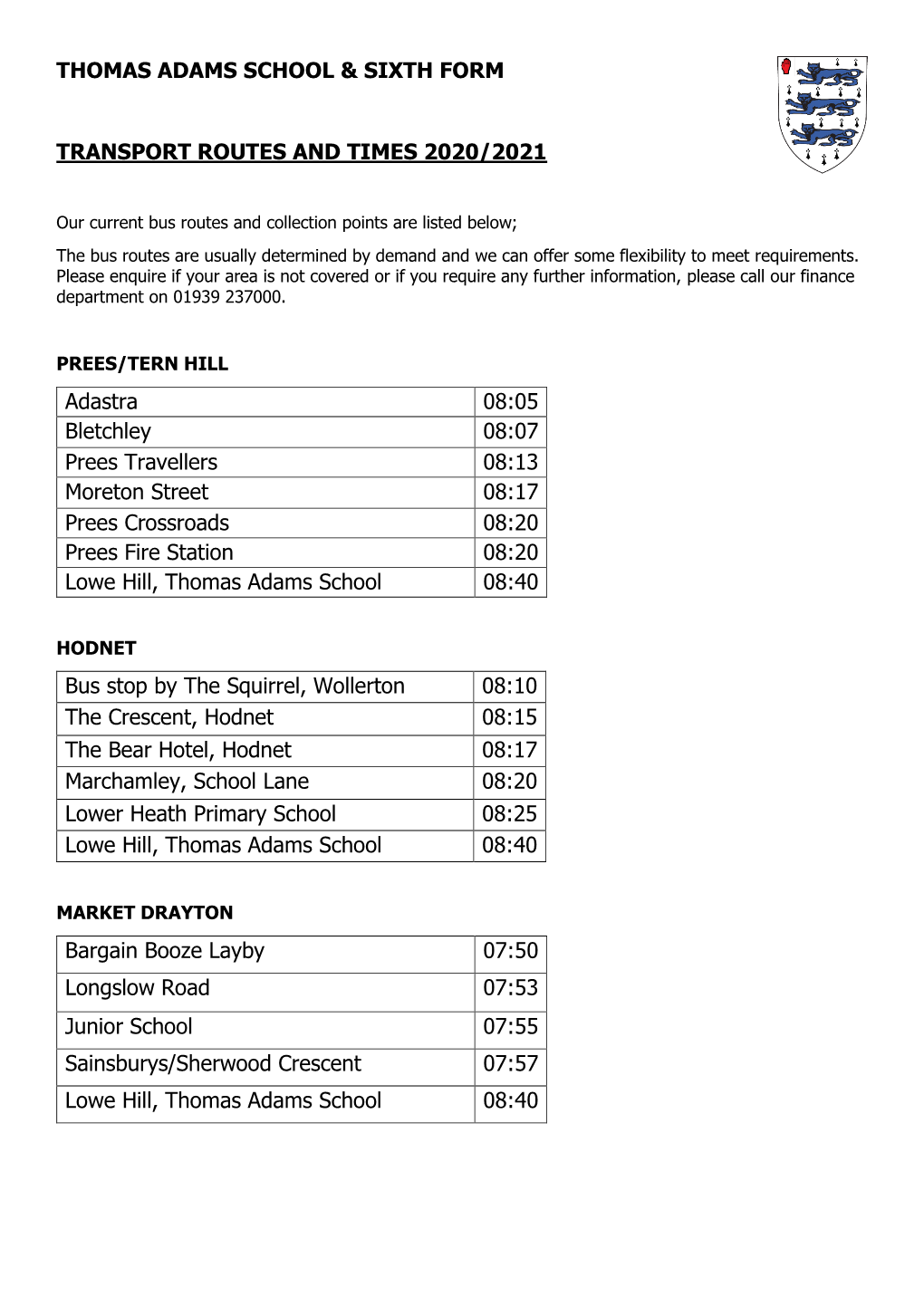 Transport Routes and Timetables