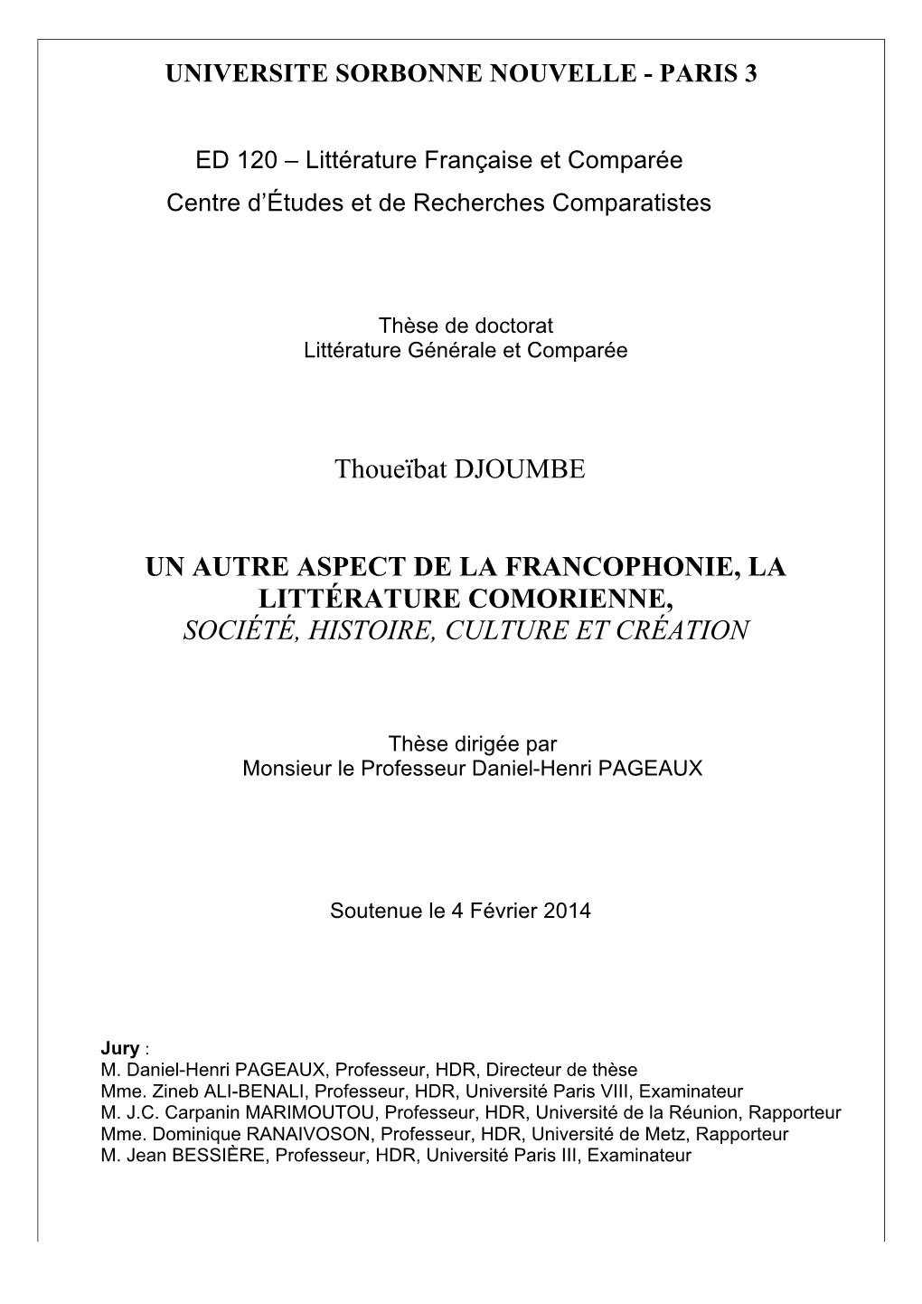 Thoueïbat DJOUMBE UN AUTRE ASPECT DE LA FRANCOPHONIE