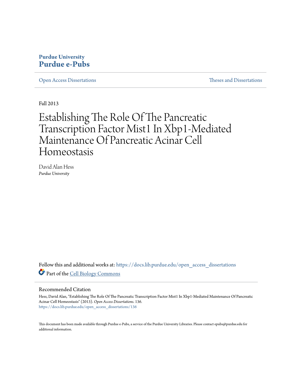 Establishing the Role of the Pancreatic Transcription Factor MIST1 in XBP1-Mediated Maintenance of Pancreatic Acinar Cell Homeostasis