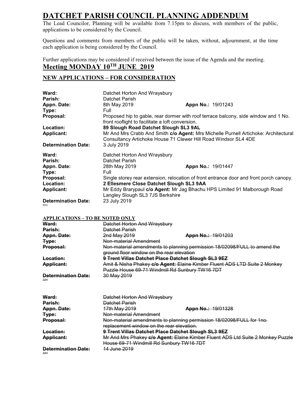 Datchet Parish Council Planning Addendum