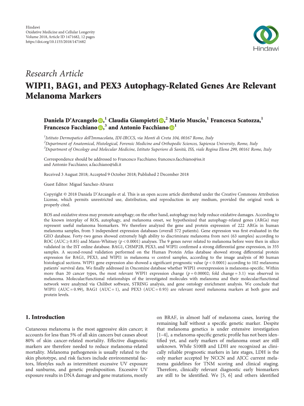 Research Article WIPI1, BAG1, and PEX3 Autophagy-Related Genes Are Relevant Melanoma Markers