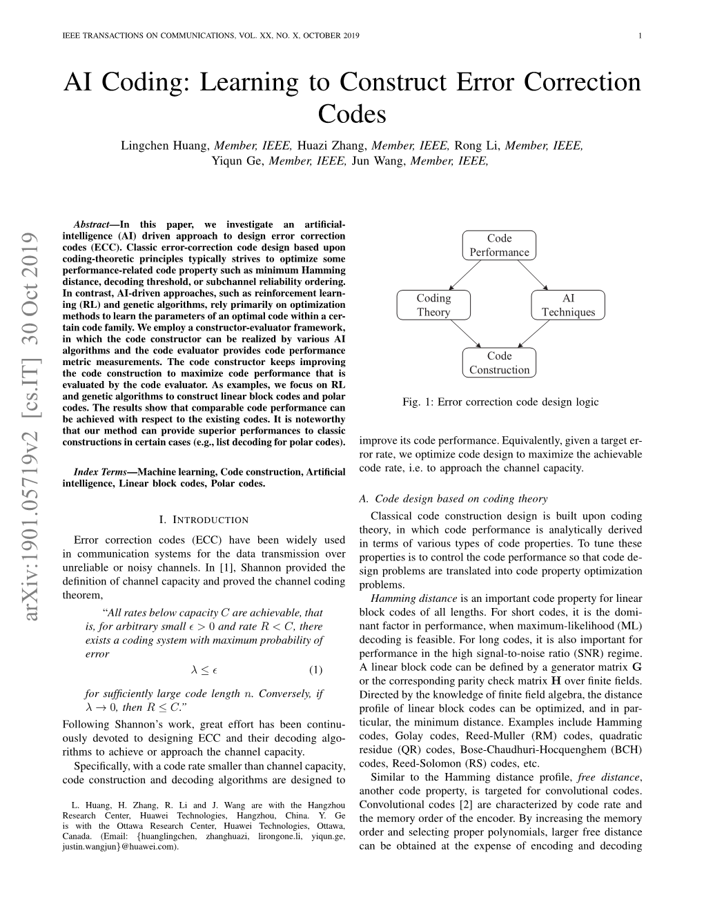 AI Coding: Learning to Construct Error Correction Codes