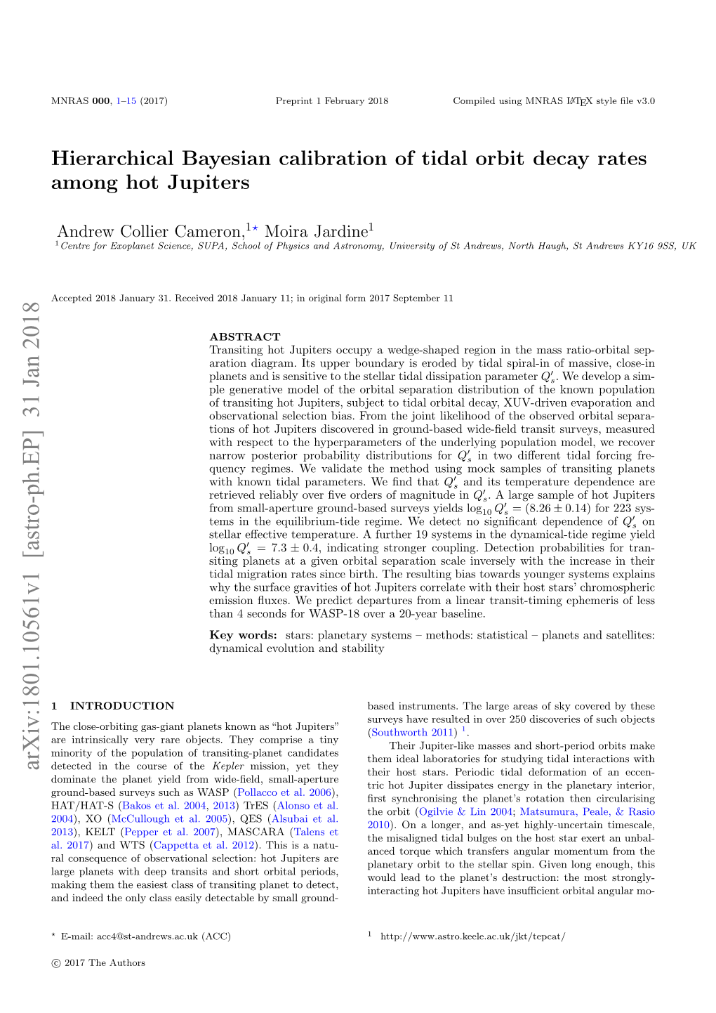 Hierarchical Bayesian Calibration of Tidal Orbit Decay Rates Among Hot Jupiters