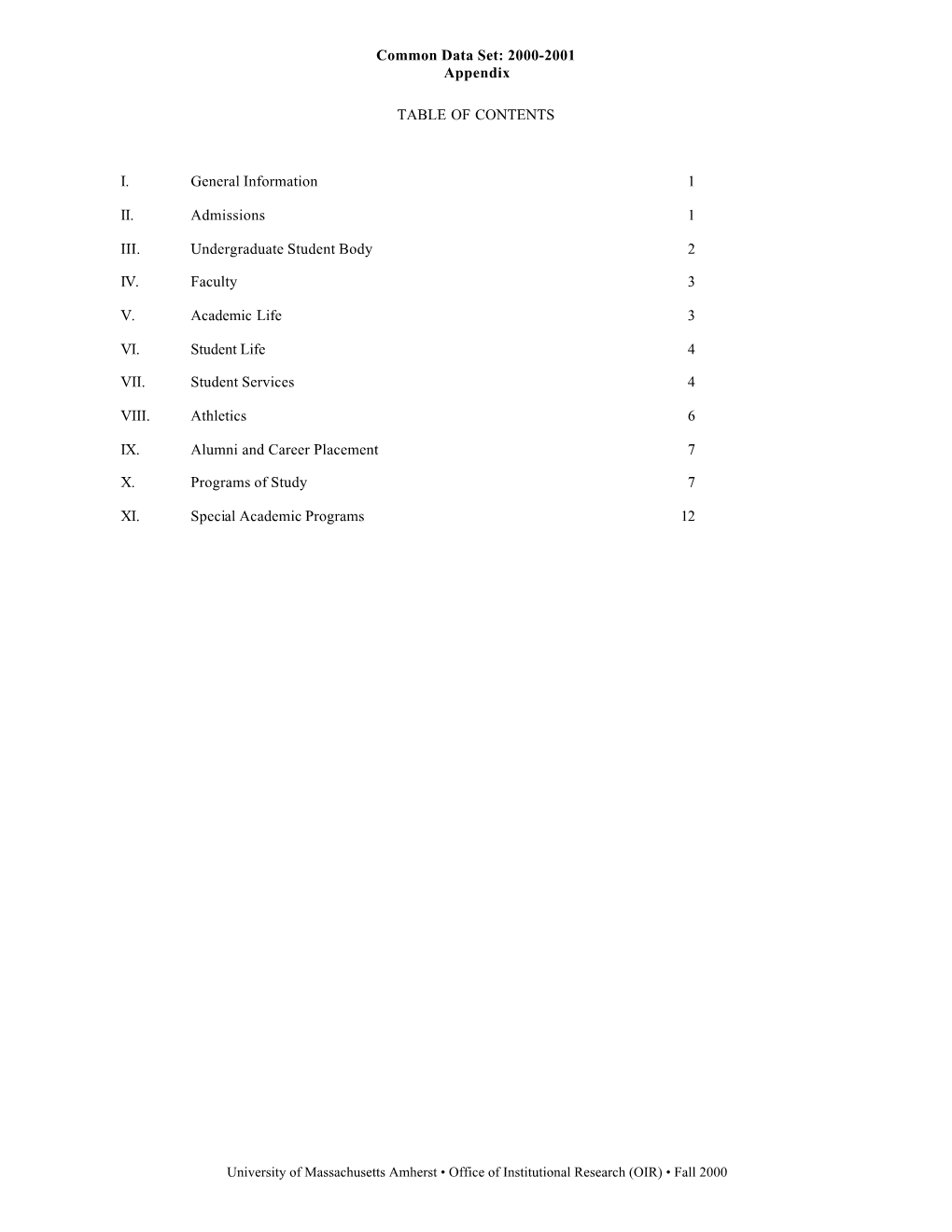 Common Data Set Appendix 2000-01