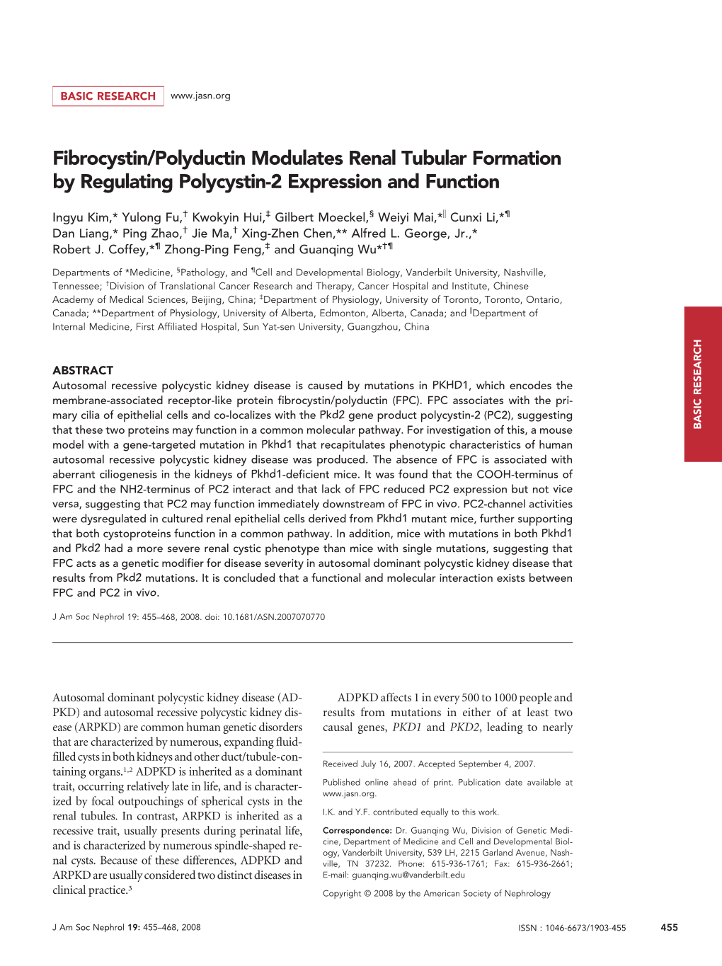 Fibrocystin/Polyductin Modulates Renal Tubular Formation by Regulating Polycystin-2 Expression and Function