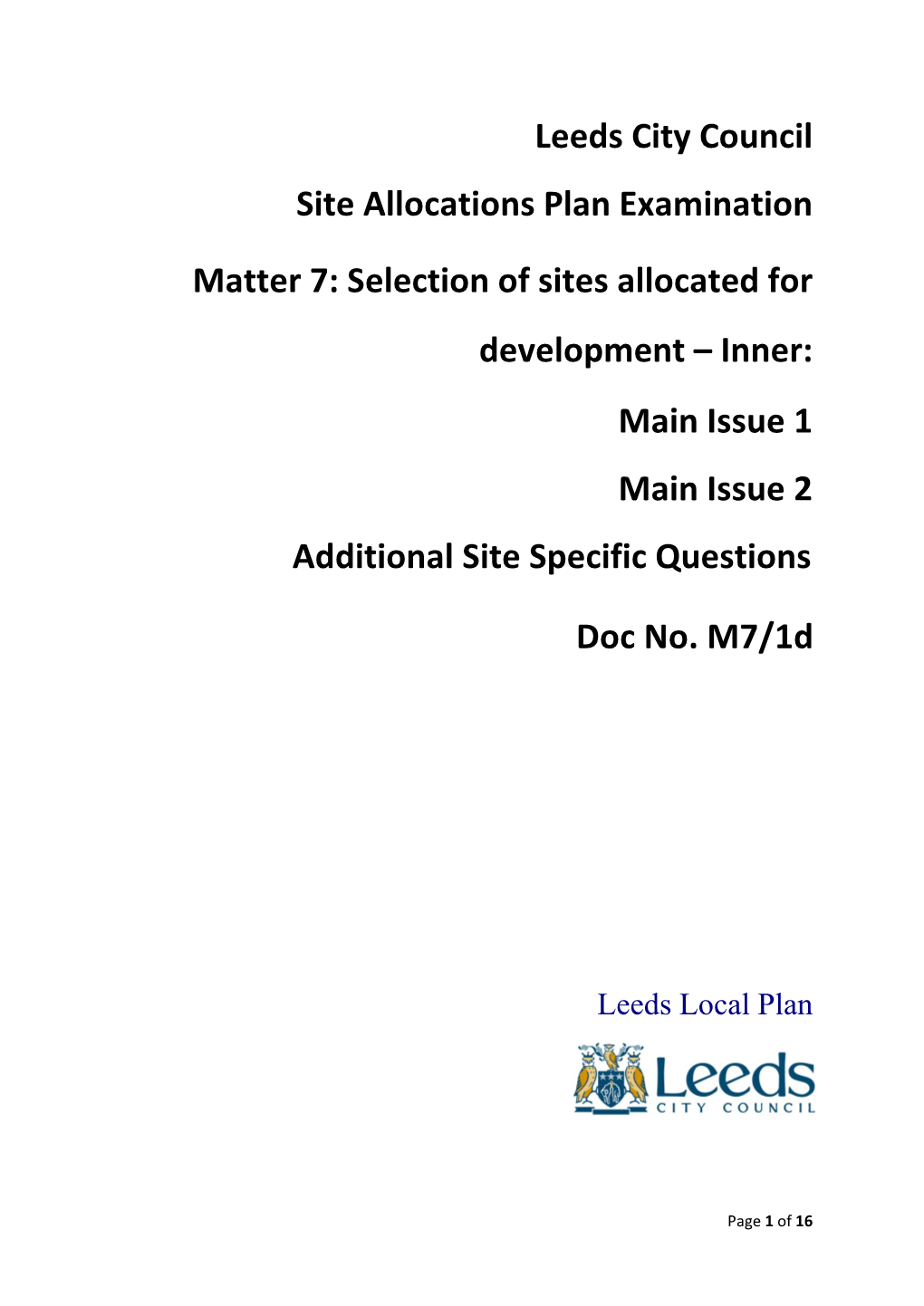 Leeds City Council Site Allocations Plan Examination Matter 7