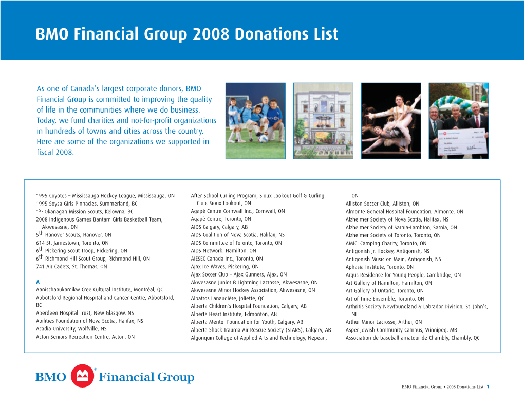 BMO Financial Group 2008 Donations List