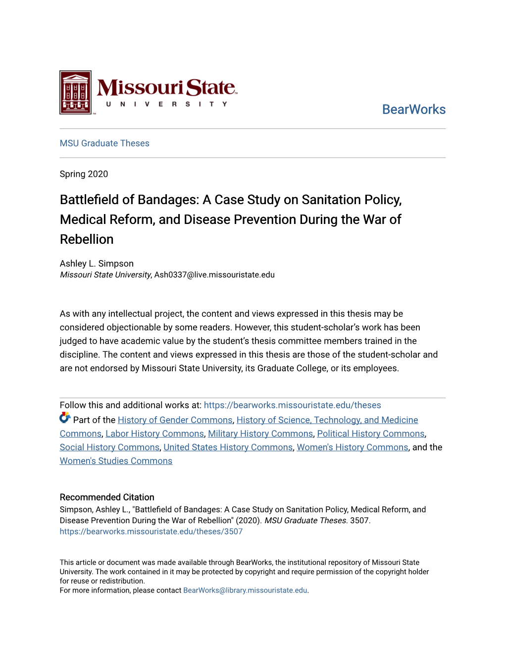 A Case Study on Sanitation Policy, Medical Reform, and Disease