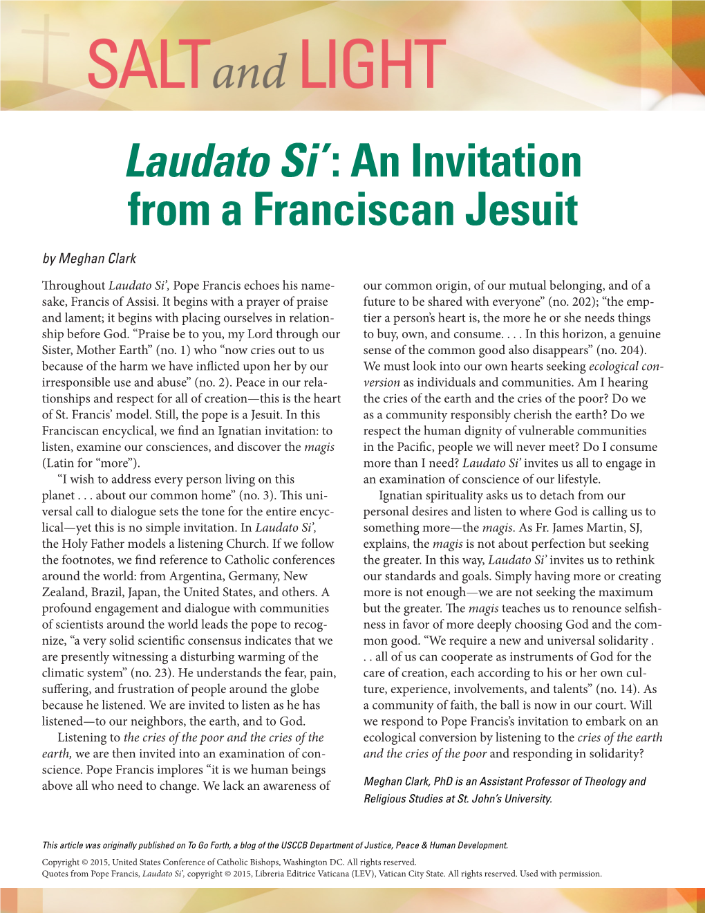 Laudato Si': an Invitation from a Franciscan Jesuit
