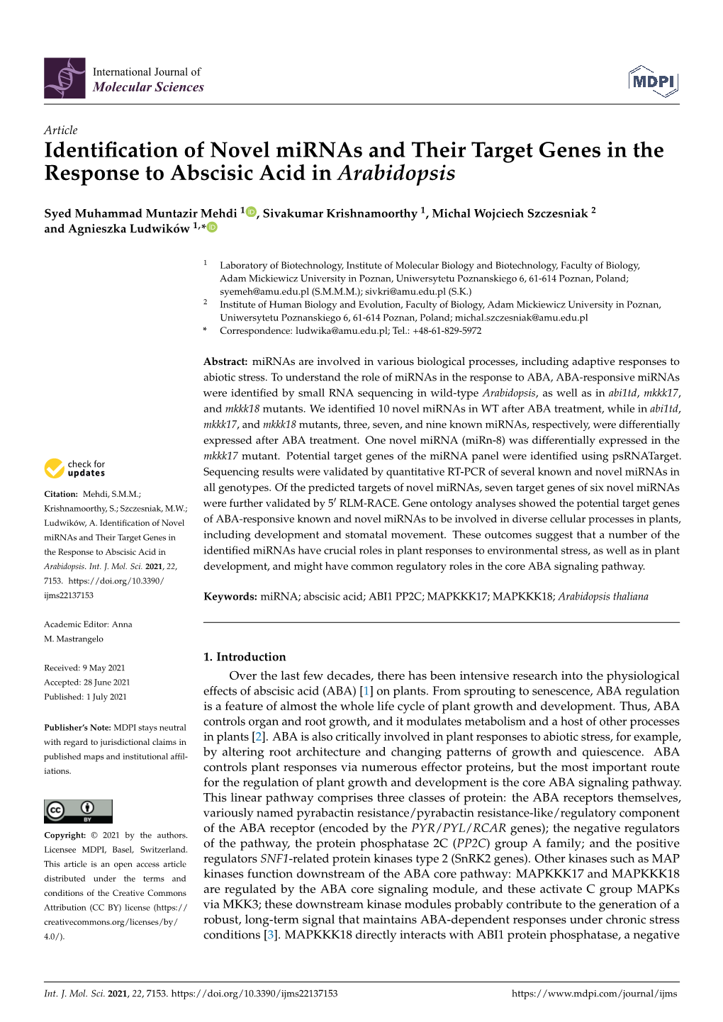 Identification of Novel Mirnas and Their Target Genes in The