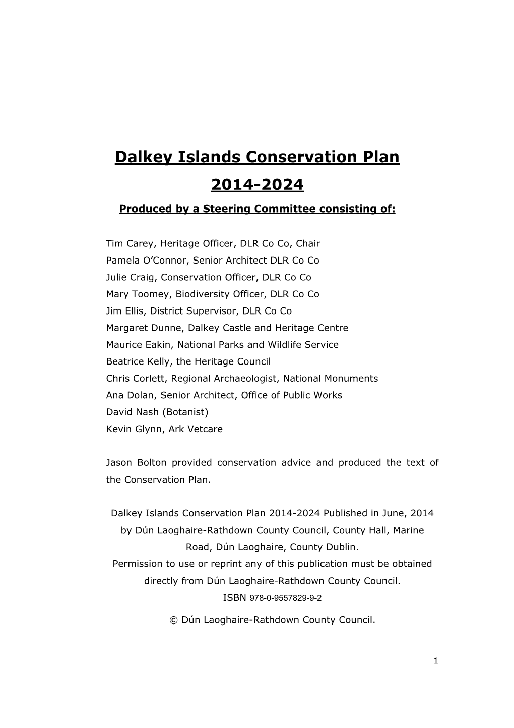 Dalkey Islands Conservation Plan 2014-2024