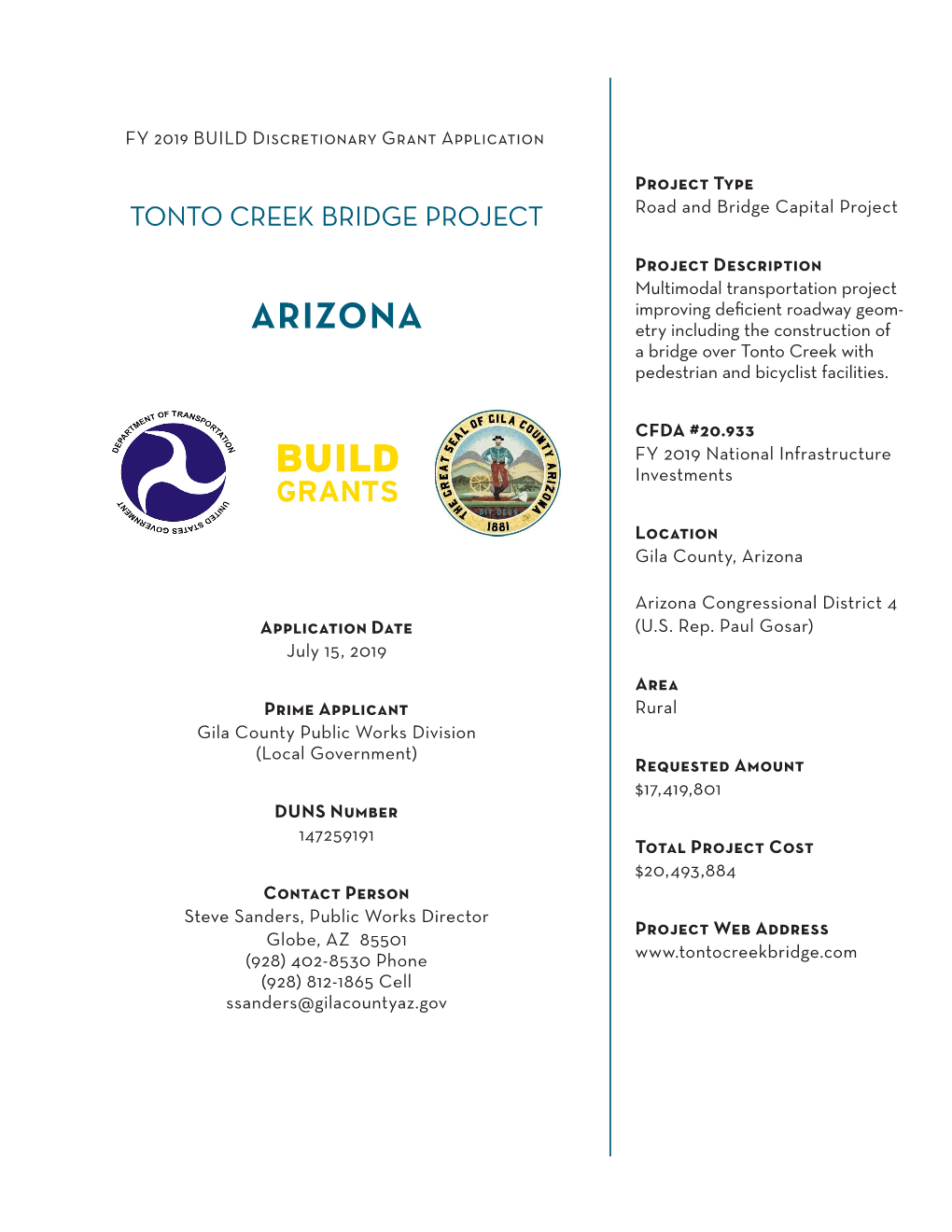 ARIZONA Etry Including the Construction of a Bridge Over Tonto Creek with Pedestrian and Bicyclist Facilities