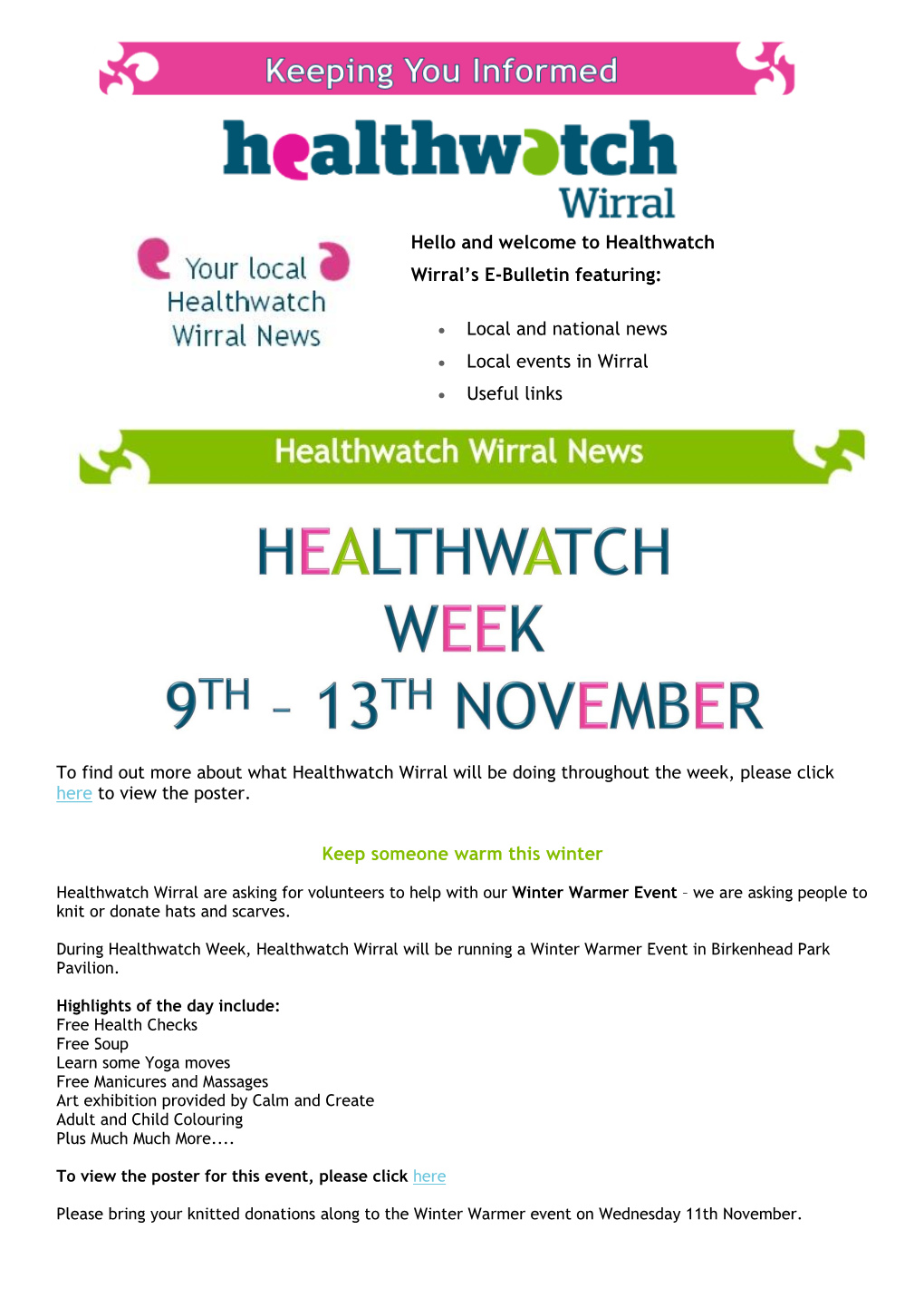 Keep Someone Warm This Winter Hello and Welcome to Healthwatch