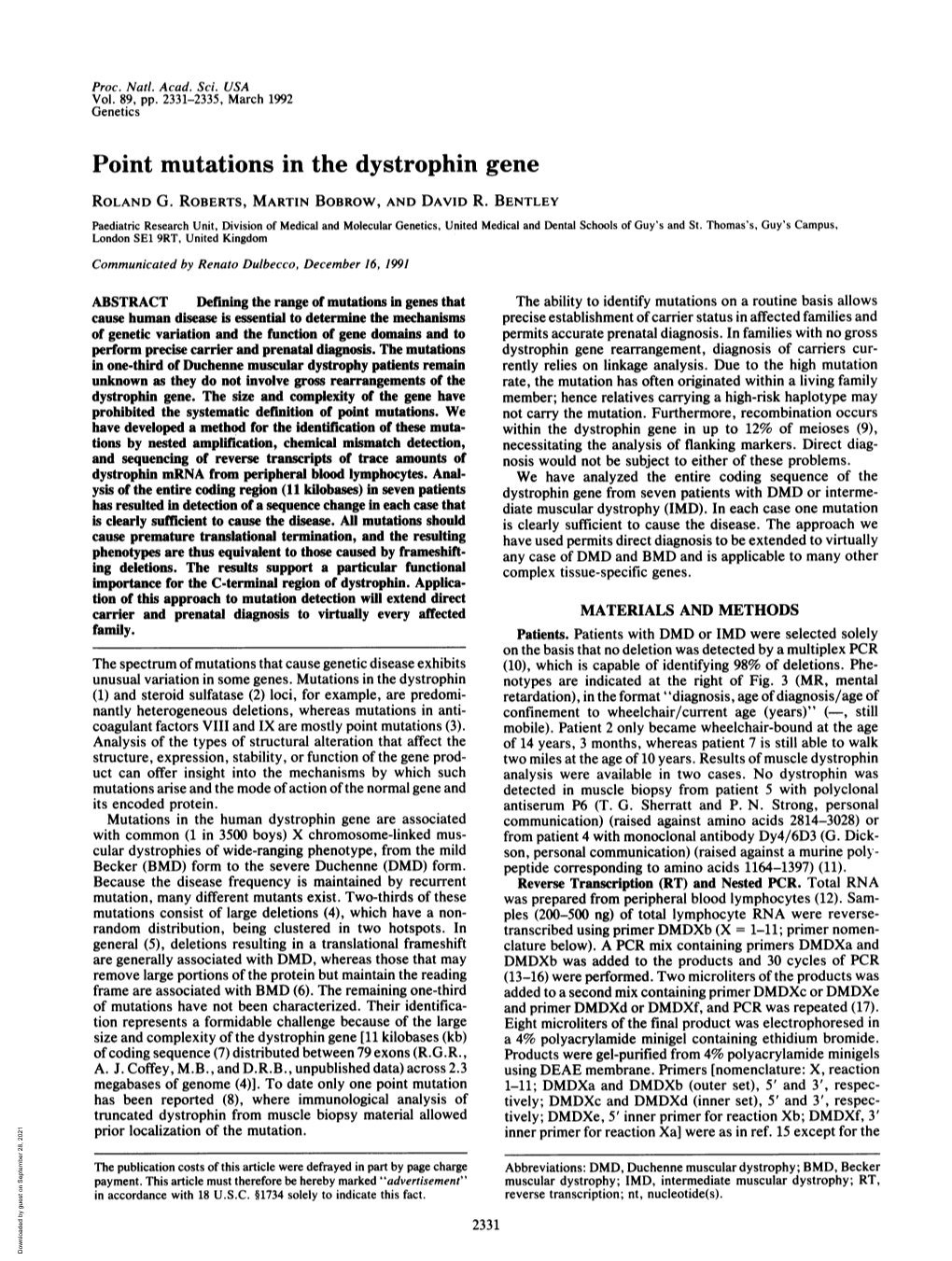 Point Mutations in the Dystrophin Gene ROLAND G