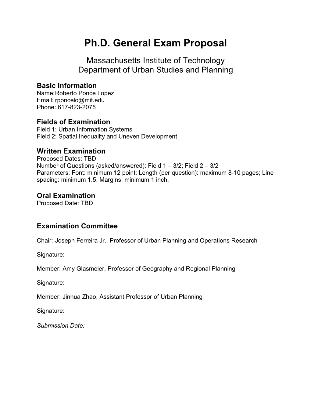 Ph.D. General Exam Proposal