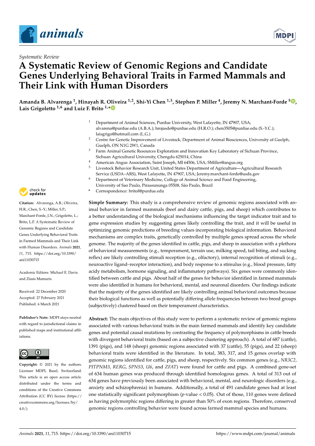 A Systematic Review of Genomic Regions and Candidate Genes Underlying Behavioral Traits in Farmed Mammals and Their Link with Human Disorders