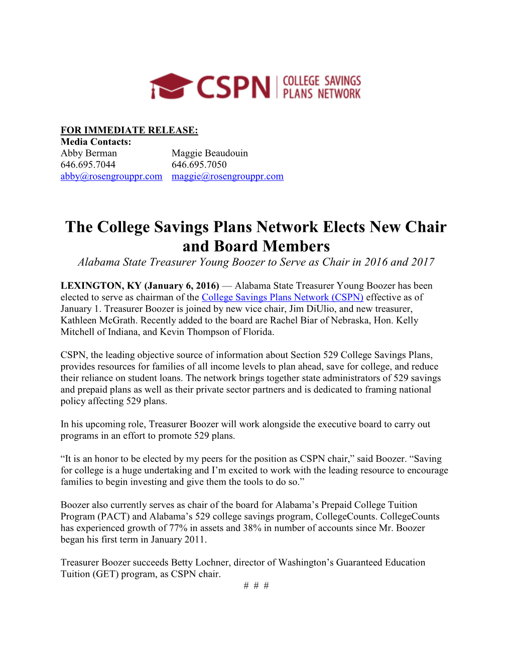 Hon. Young Boozer Elected Chair of the College Savings Plans Network