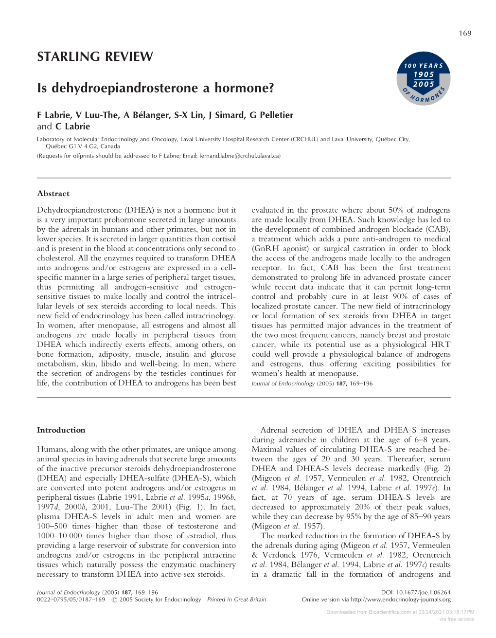 STARLING REVIEW Is Dehydroepiandrosterone a Hormone?