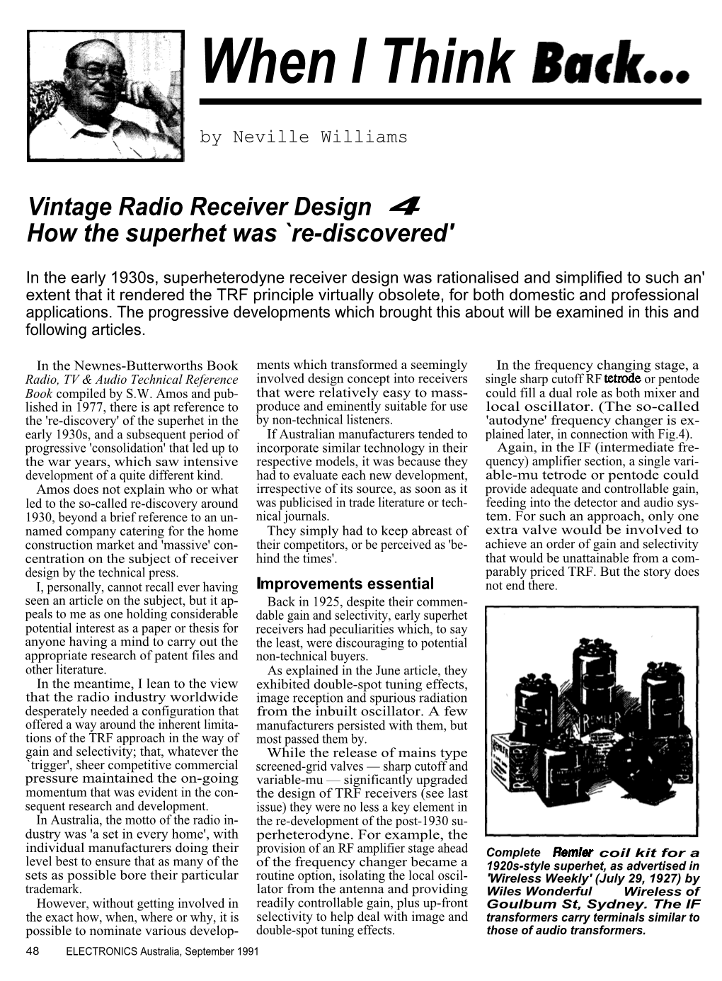 Vintage Radio Receiver Design 4 How the Superhet Was `Re-Discovered'