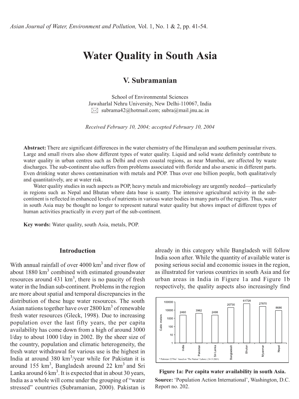 Water Quality in South Asia