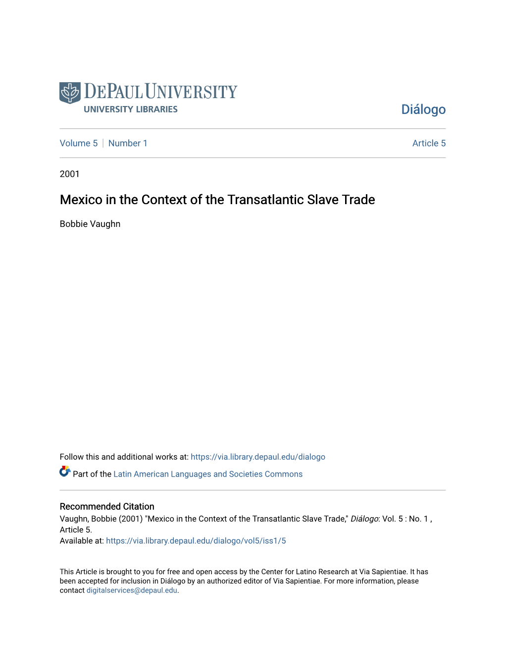 Mexico in the Context of the Transatlantic Slave Trade