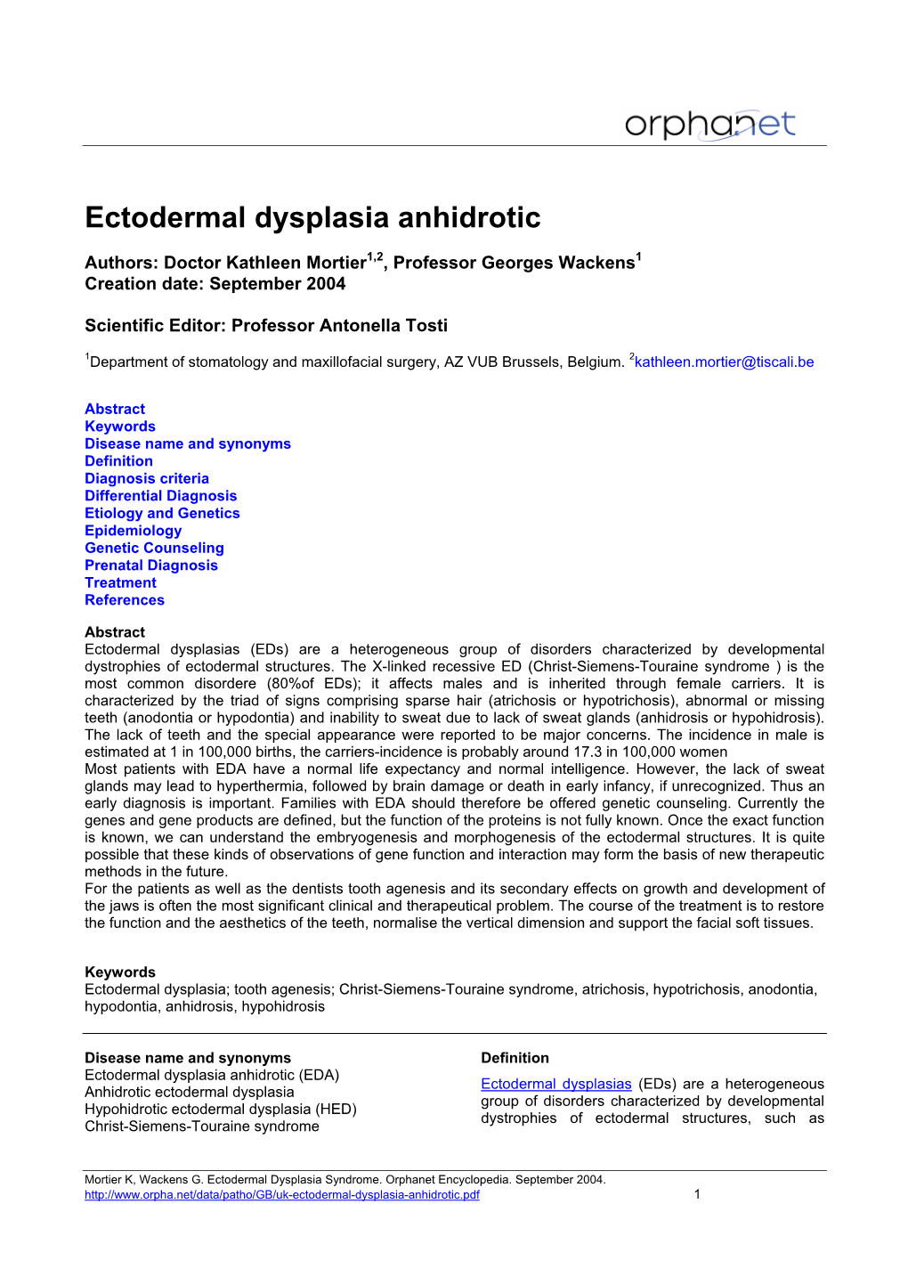 Ectodermal Dysplasia Anhidrotic